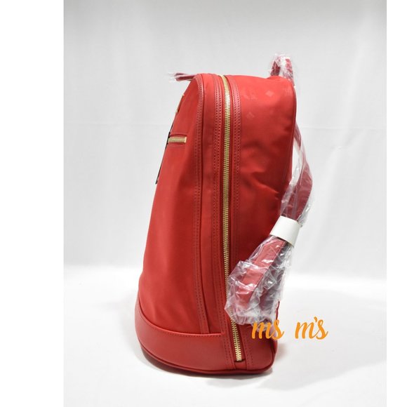 NWT MCM Large RED Nylon Logo Backpack - Picture 4 of 8
